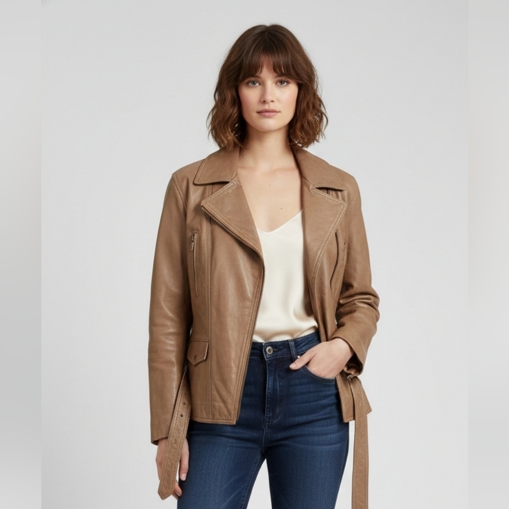 Vintage American Leather Jacket, Taupe Tan, Women's Small (listing as)